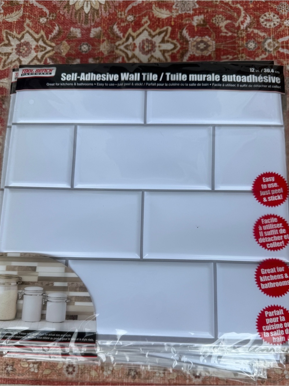 Self-Adhesive White Subway Wall Tile Peel and Stick 12in/30.4cm